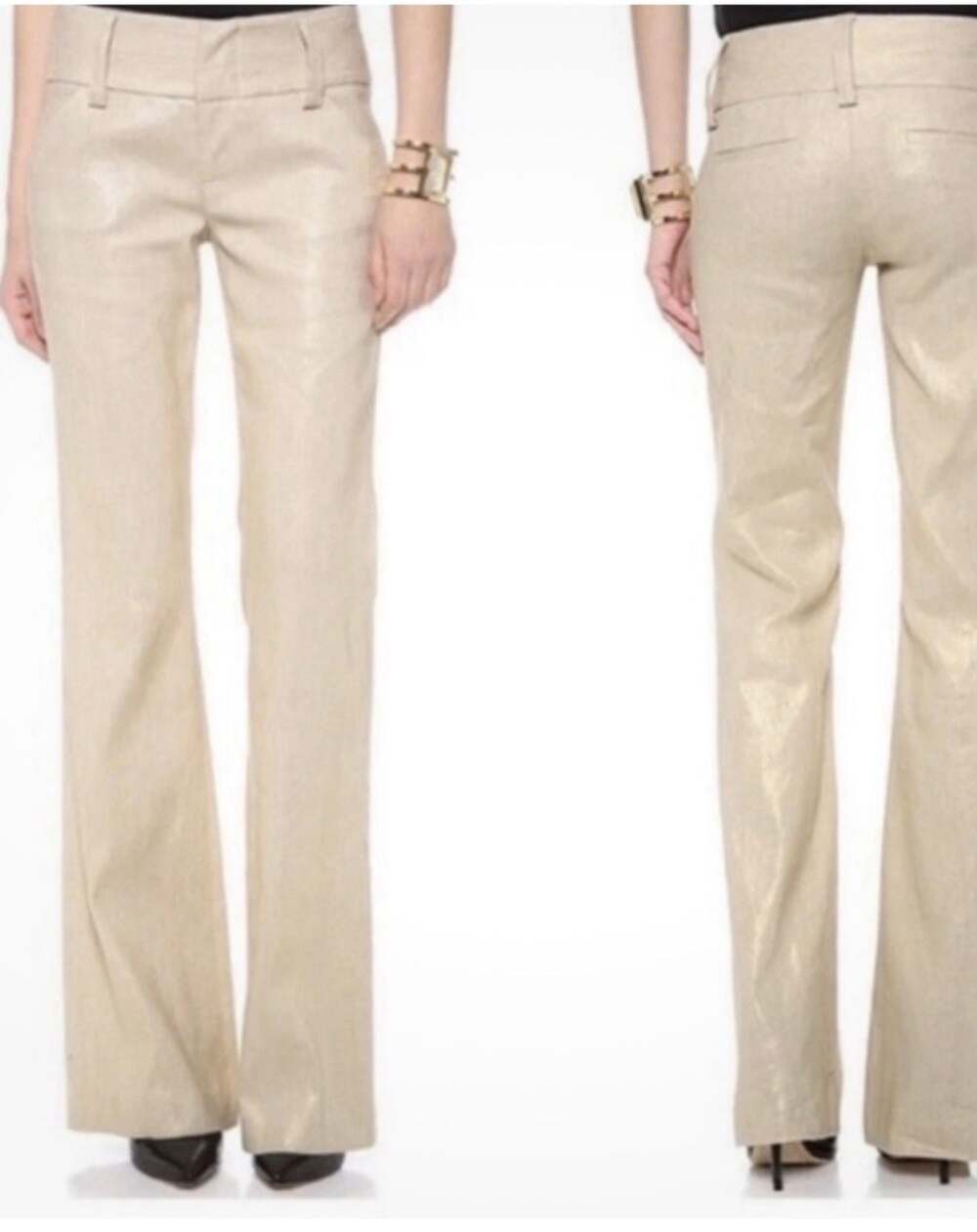Alice + Olivia Gold Metallic Linen Bootcut Flare Pants